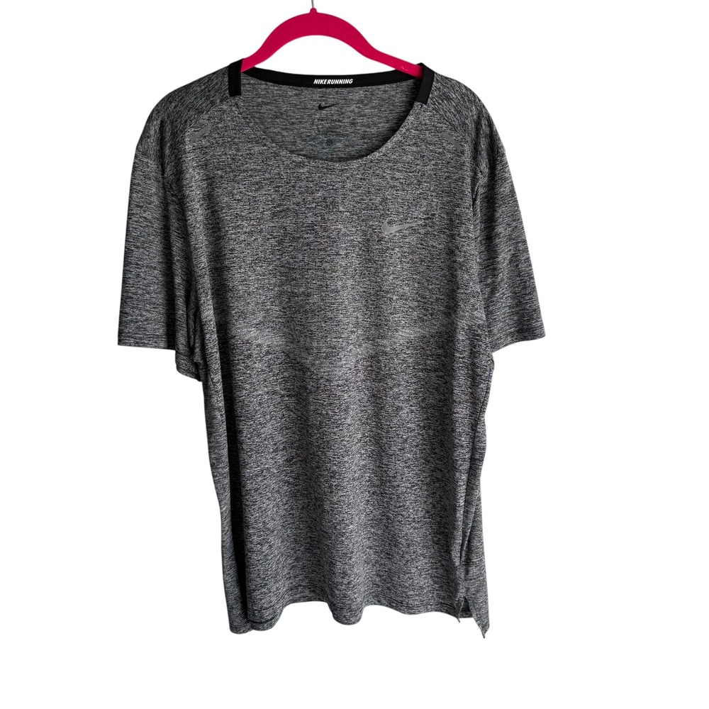 NIKE Dri-Fit Heathered Black Rise 365 Medium Short Sleeve Mens Running Top, L